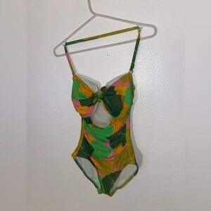 KATE SPADE Green & Multicolor Floral 1 Pc Tie Bandeau Swimsuit Sz XS
